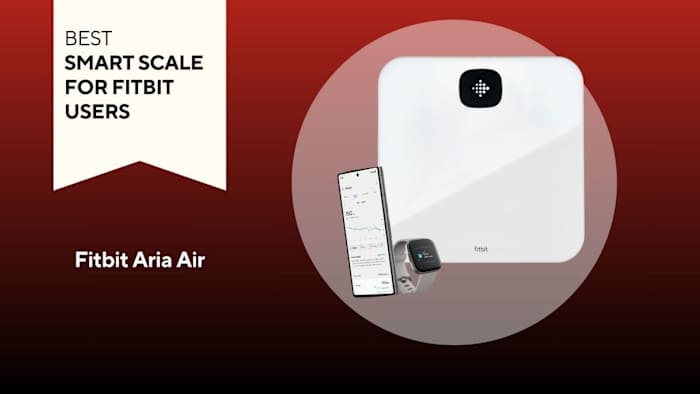 Fitbit Aria Air smart scale on red background